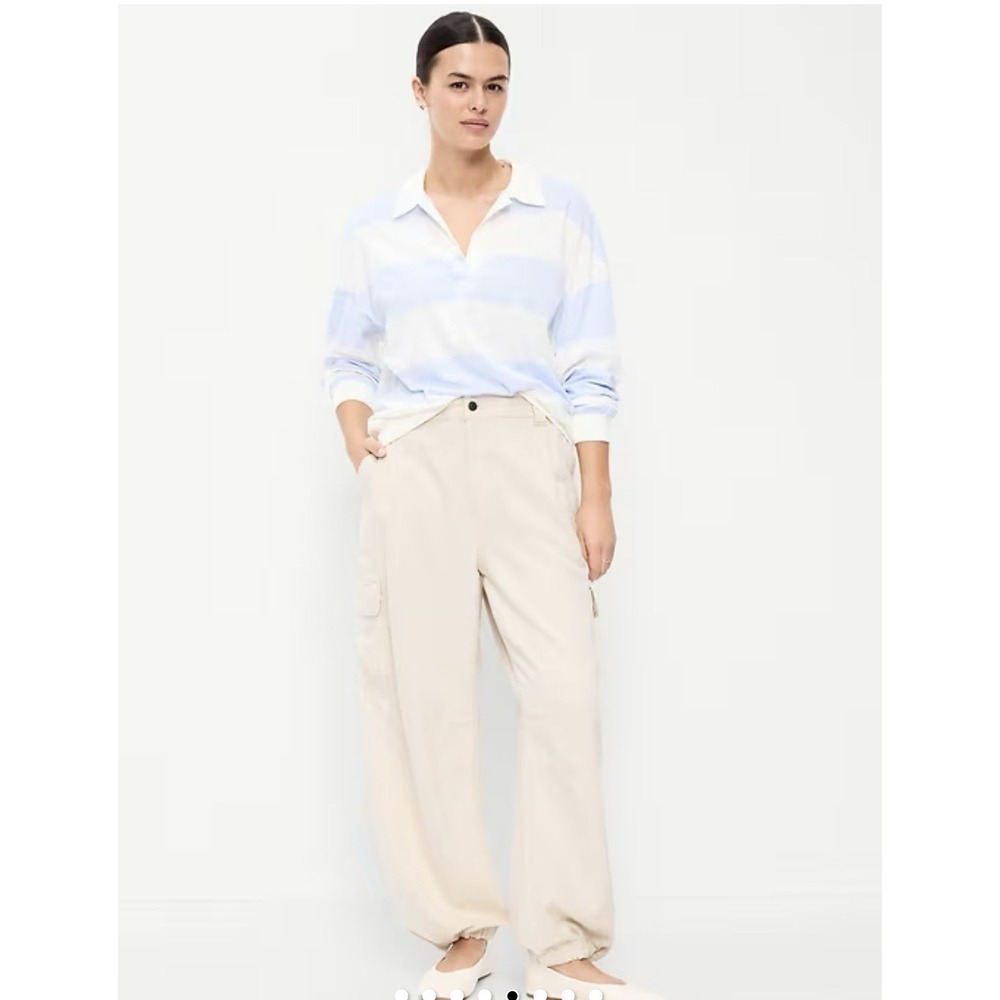 NWT Old Navy Women's Sz L Tan: Cream  High-Waisted Balloon Cargo Pants Tie Ankle